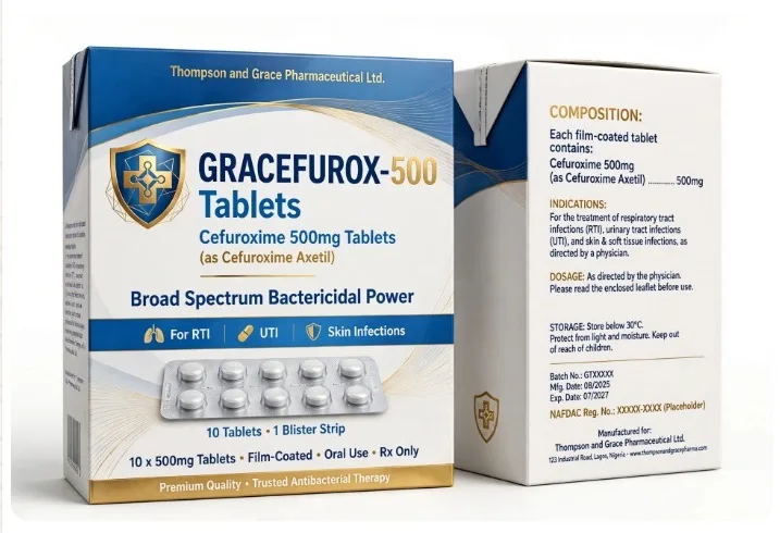Gracefurox-500 tablet carton, front and back
